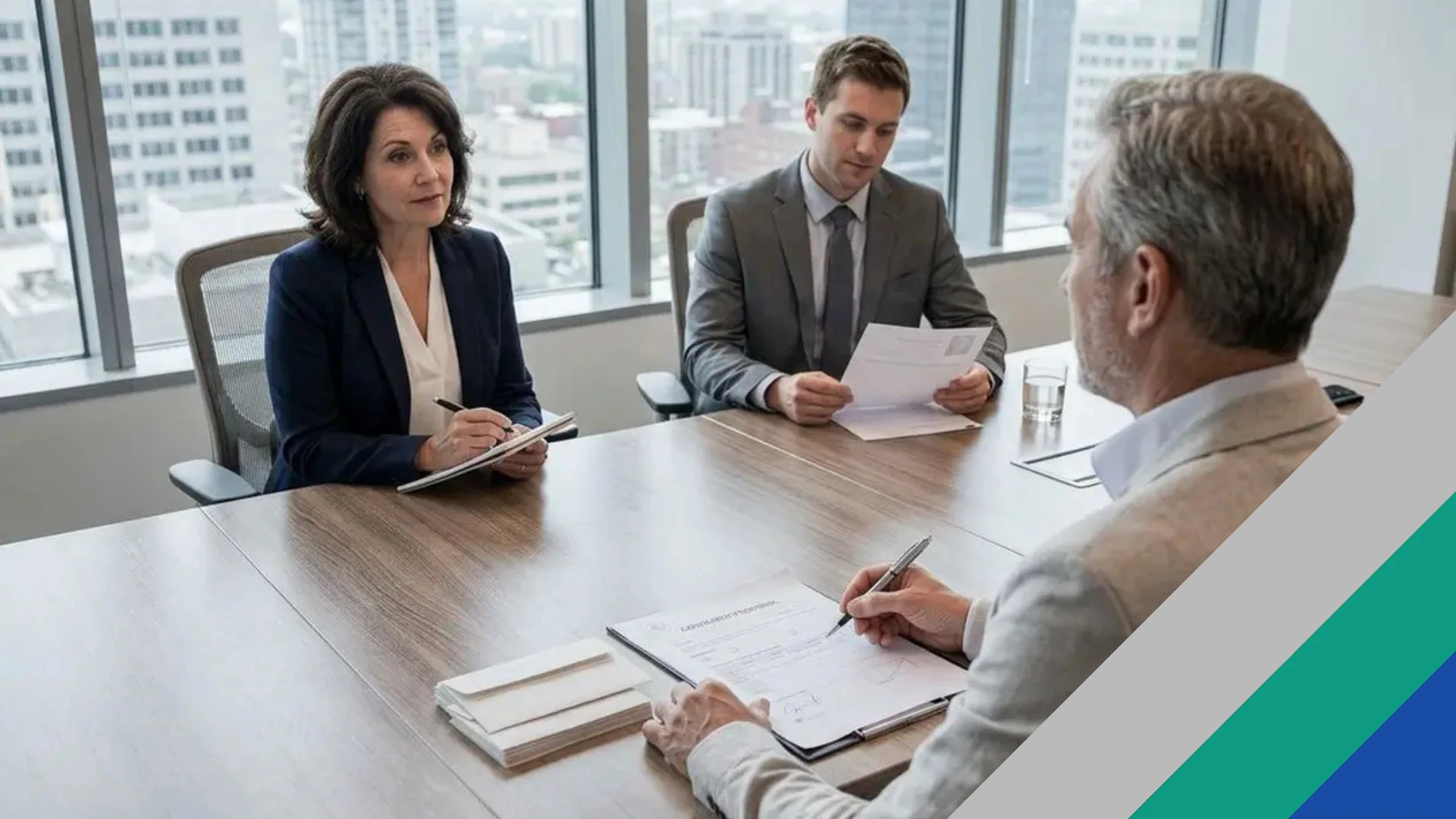 A man meeting with his employer discussing his consumer proposal report