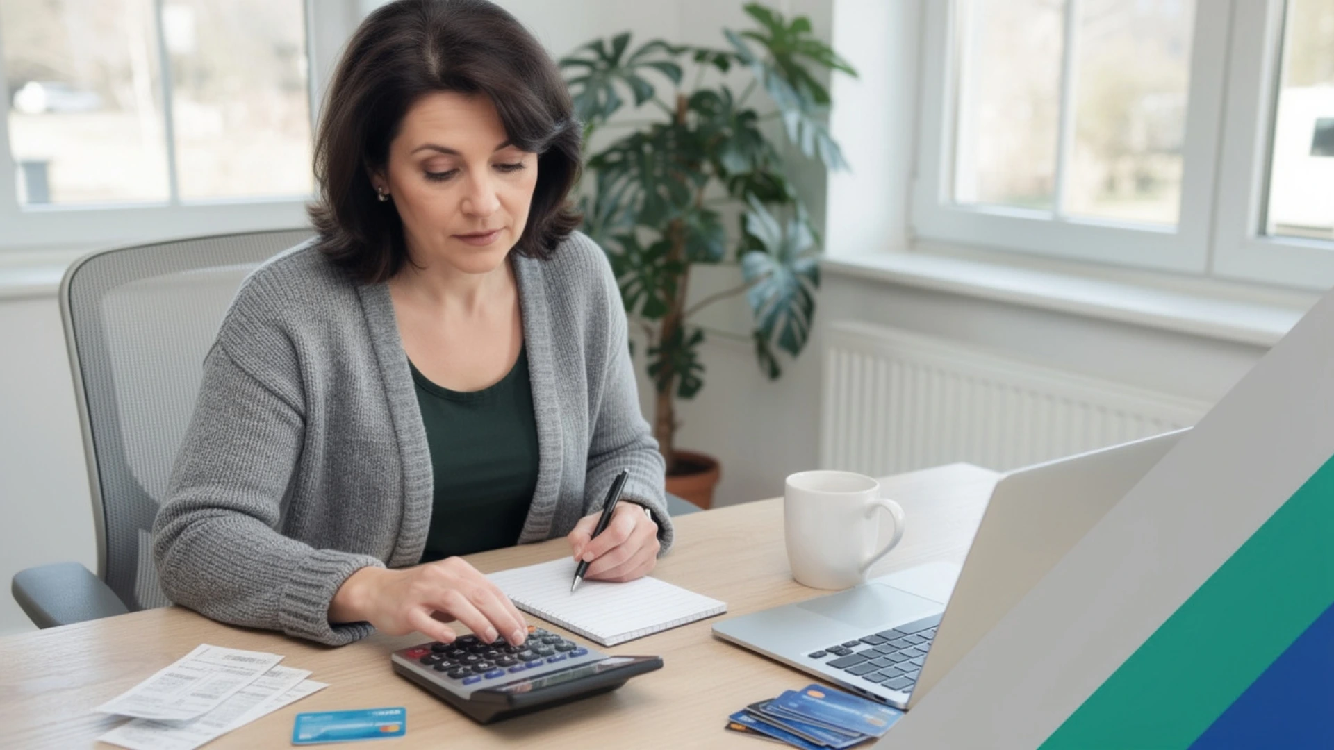 A woman at her desk reviewing details of her consumer proposal